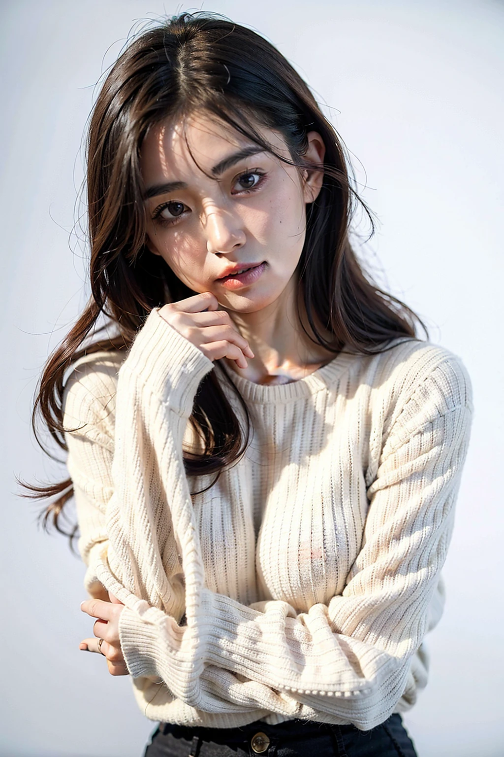 1girl,sweater,white background,