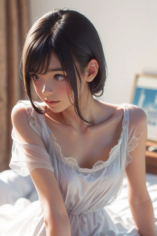 1 woman、(8k、RAW Photography、Photorealsitic:1.25)、(lipgloss、eye lashes、a smile、Bright face、glistning skin、top-quality、超A high resolution、depth of fields、chromatic abberation、coustics、Wide illumination、Natural shading) Calm bliss、Person watching with diffused light