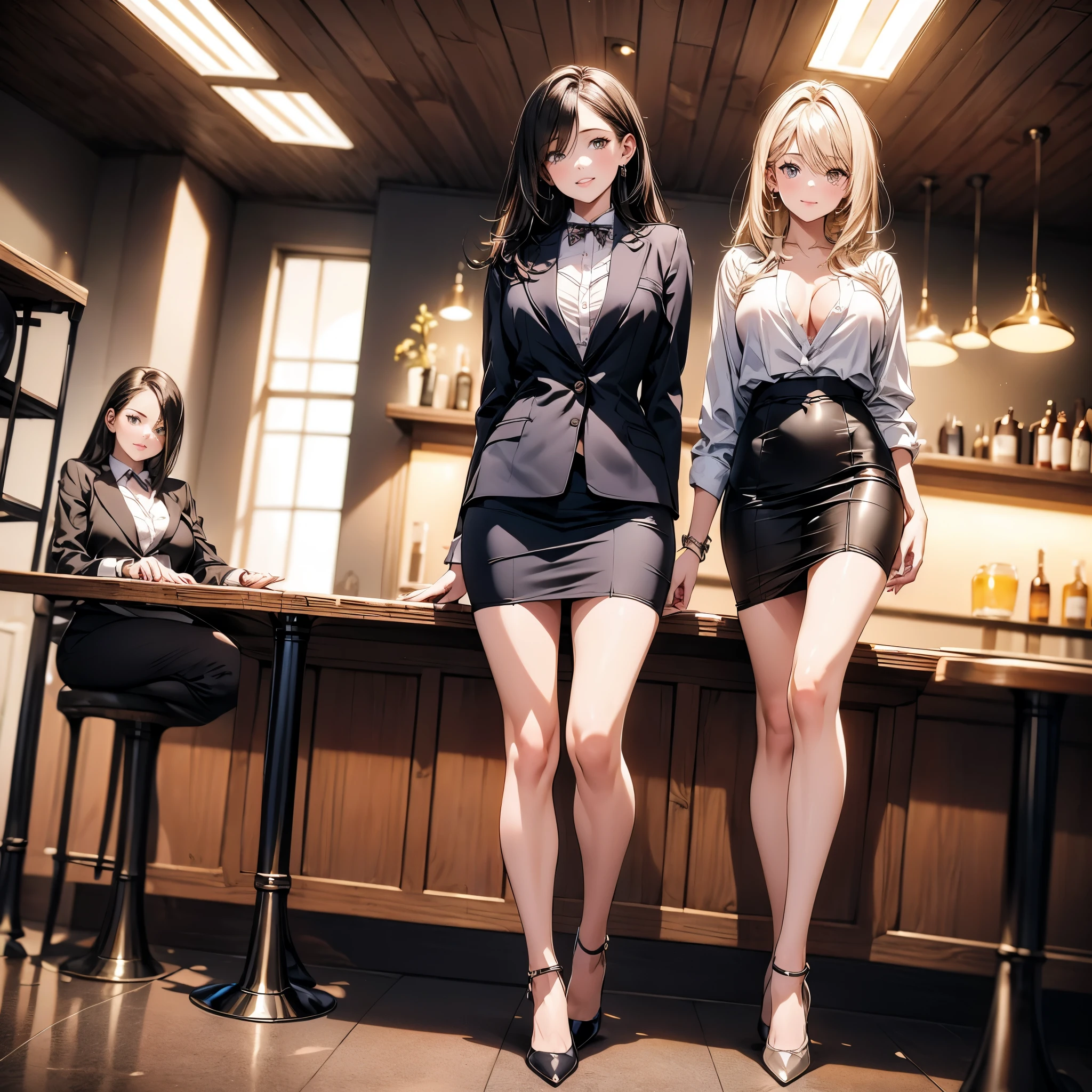 (8K ,hyper-detailing,ultra real photo,Best masterpiece,natural,Perfect artwork,Perfect female body),Two cute busty girls ,(Big tits),Brilliant and atmospheric office,office desk,Sofa chair,There is a computer on the table,notebooks,file bag,Gorgeous ladies office,,Wearing black business attire,sexy business attire,Built-in thong,The cracks are relatively large,stretch the meat,Raised sexy,obscene exposure ,Full body photo