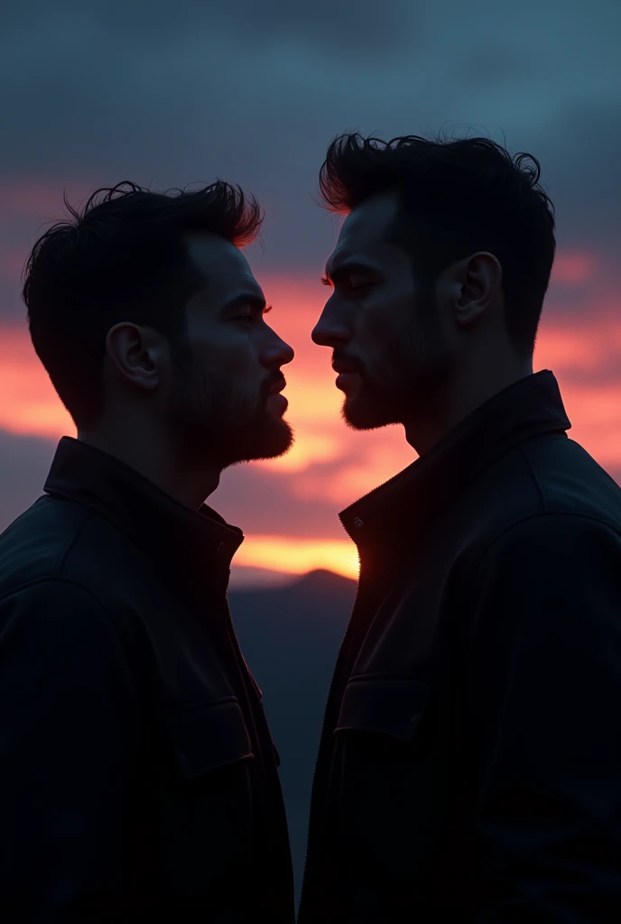 Dreamscape  two men kissing, shirtless . Surreal, ethereal, dreamy, mysterious, fantasy, highly detailed