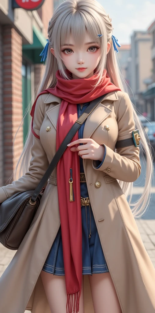 girl ,  long hair,  shoulder-length hair  ,  Fraction_9,  Fraction_8_up,  Fraction_7_up,  masterpiece ,  Best Quality , Long trench coat and scarf