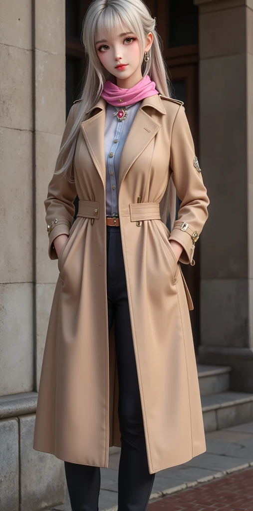 masterpiece ,  Best Quality , Long trench coat and scarf