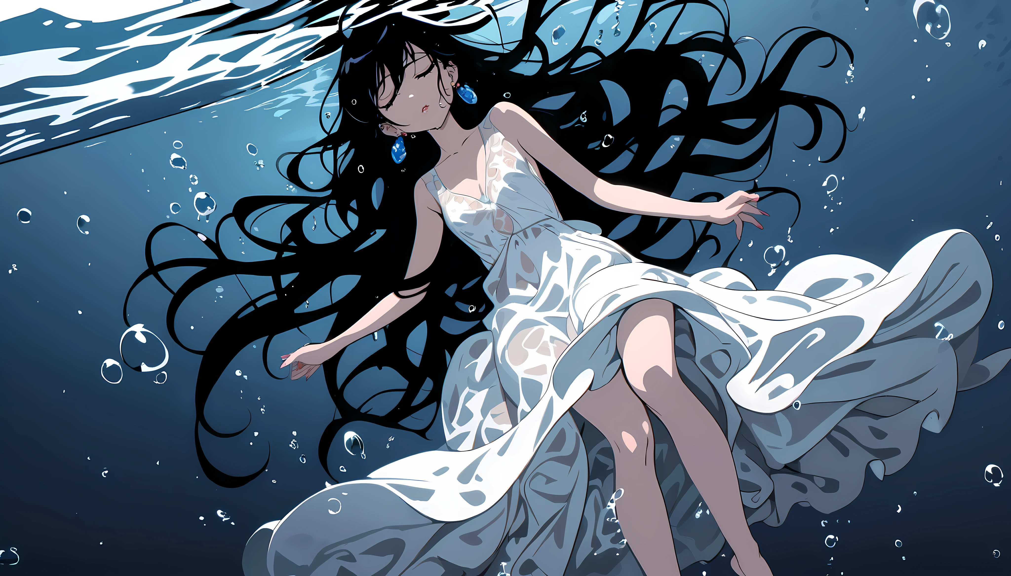 ((underwater photography, under water, underwater photo, In water, deep water,)), 8K resolution, Anime art wallpaper 4k, hd anime wallpaper,