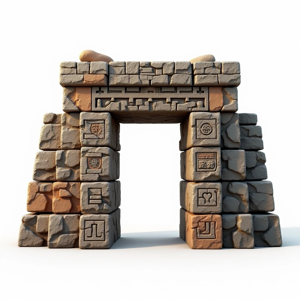 Aztec stone wall, white background, front view - SeaArt AI