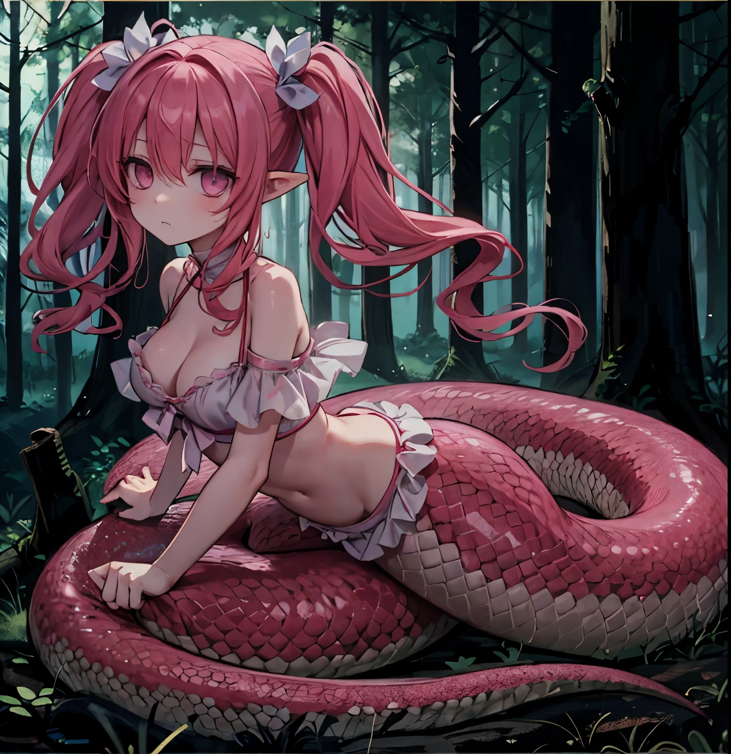 lamia,forest,darkness, are expressionless, pink