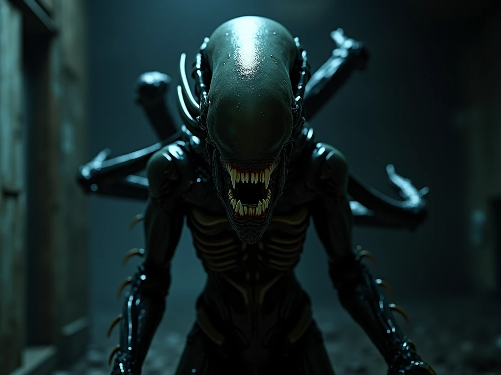 (((Extreme close-up Xenomorph Alien the eighth passenger fused with a Zombie The Walking Dead (((Front Images))),(((Splash color images)))