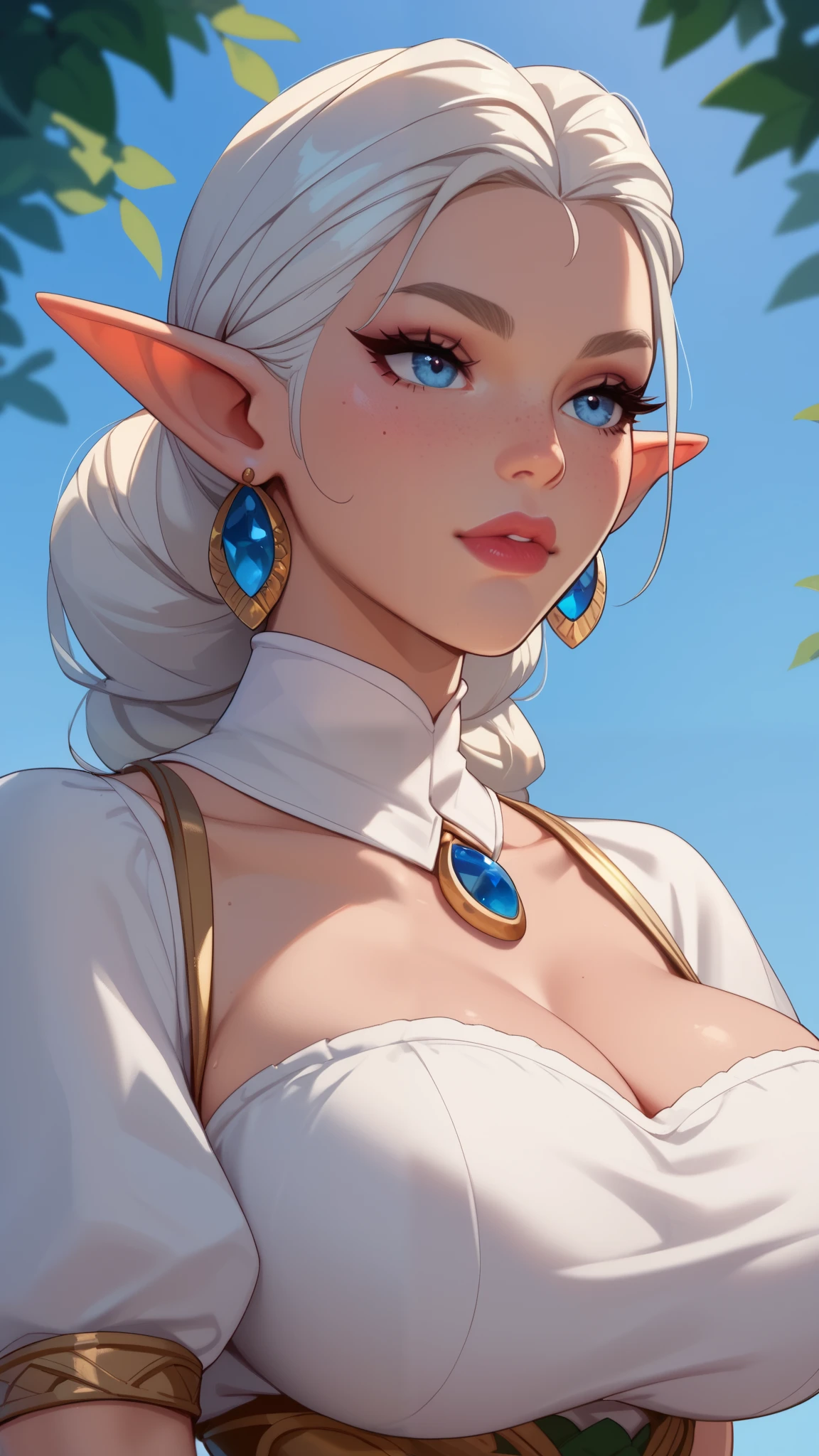 Elf Girl, Middle Ages, Wear a deep V-neck dress, big breasts