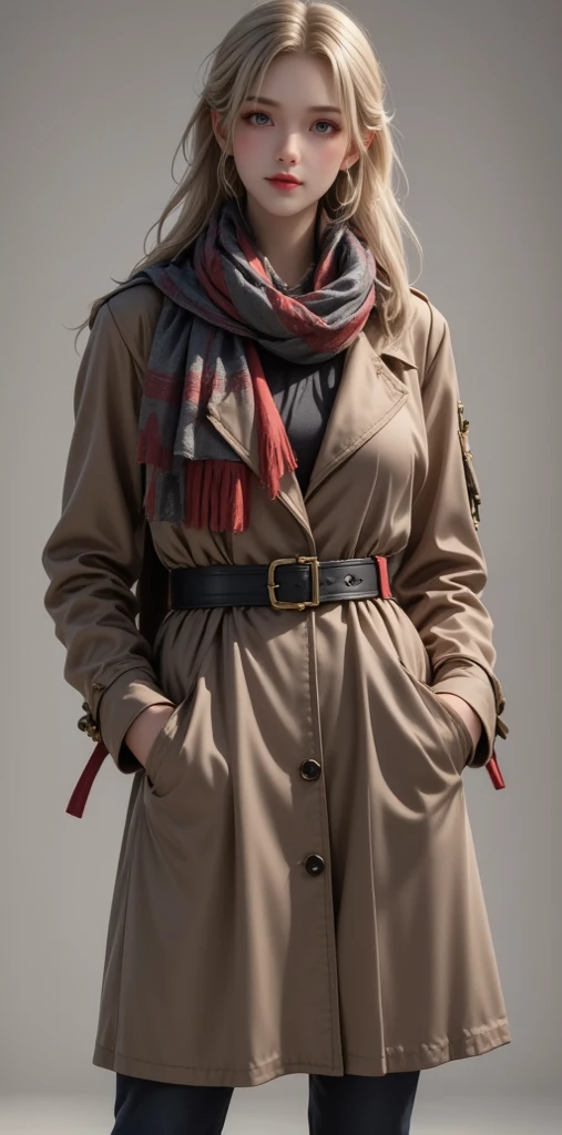 masterpiece ,  Best Quality , Long trench coat and scarf