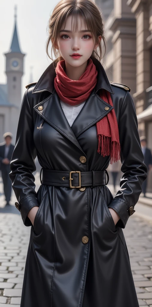 masterpiece ,  Best Quality , Long trench coat and scarf