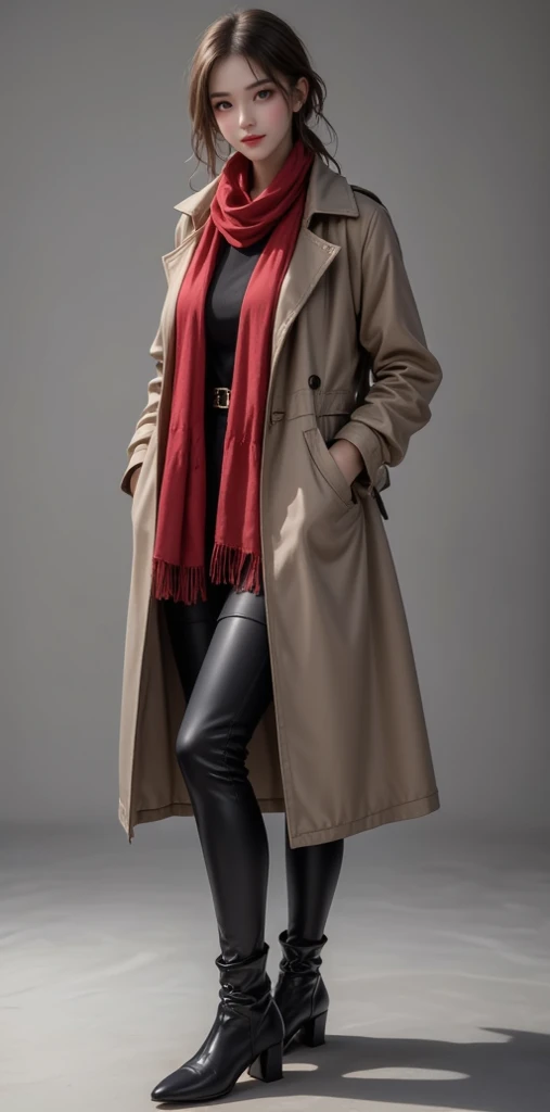 masterpiece ,  Best Quality , Long trench coat and scarf