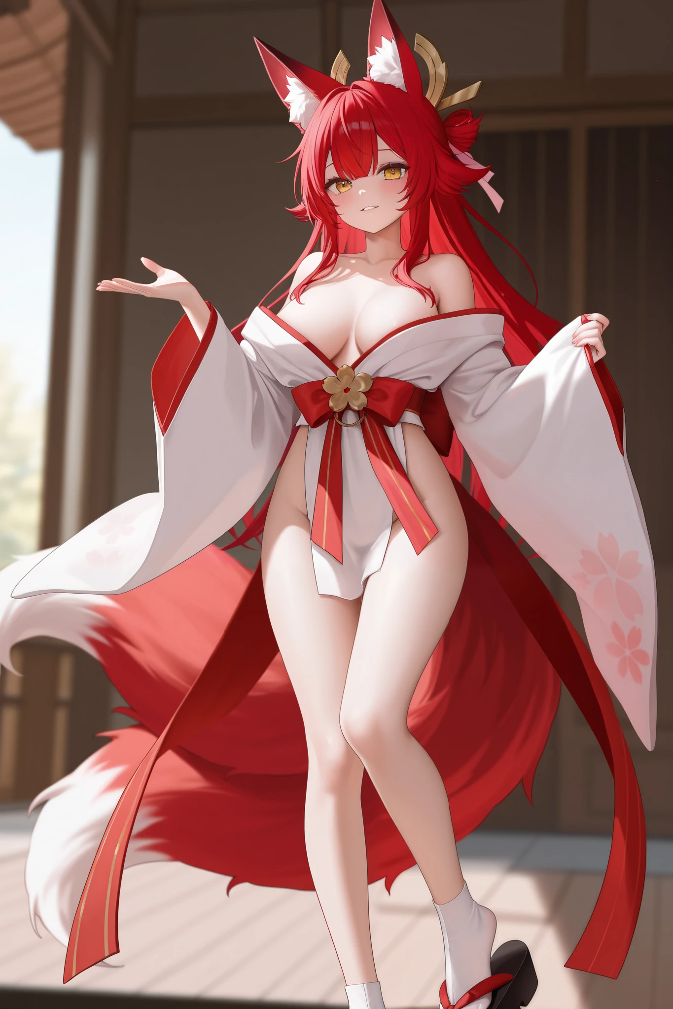 Japanese clothing、 Red Hair、naked、Fox、woman、transformation