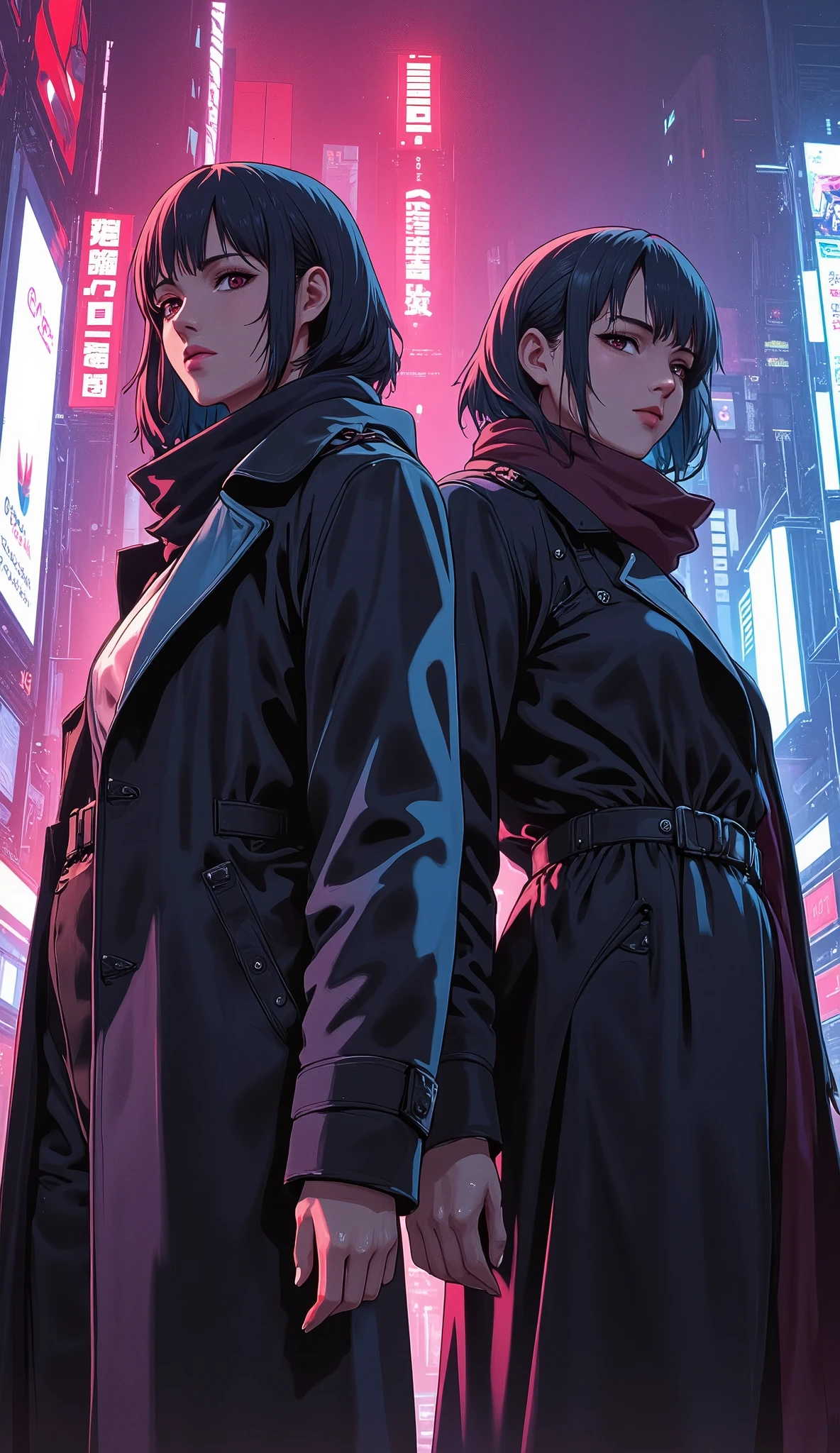 (maSterpiece:1.2,EXCEPTIONAL QUALITY ,Mirror finish, Cinematic Experience),8k,16k,wallpaper,( future fashion:2.0),( trench coat and scarf:2.0),4 different images of women in trench coats and scarves, realistic art style , Realistic Art Style , ANIME REALISM STYLE , Realistic Anime-Inspired Art , realistic anime art style, anime style to cover left eye,( Criminal drama style:2.0),( cyberpunk:2.0),(Neon Art:2.0),( Future Female Cops:2.0),(Ghost in the Shell style :2.0)