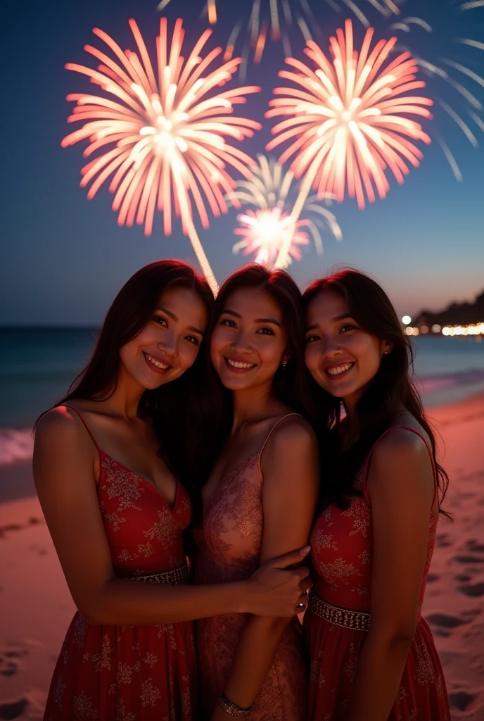 (top-quality、in 8K、32K、masterpiece、nffsw、Photorealsitic:1.4)、(细致背景)、Photos of cute women in Japan、Teen、((3 women))、((Tons of fireworks:1.3))、(On the roof of a high-rise building)、(Rooftop Night Pool)、(Pool Party)、 ((Dubai、Skyscrapers、Night view of Bill Street))、perspiring、wetted skin、Large pool、A smile、cheer、nigh sky、(milkyway)、(shooting stars)、Novel swimwear、Retro swimsuit、A sexy、erotick、Making noise while watching the night sky、dynamic ungle、动态照明、From above