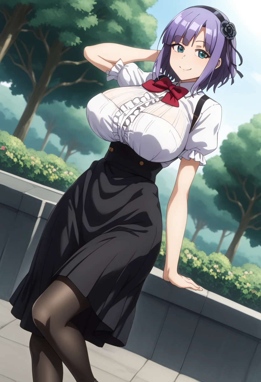 score_9, score_8_ up, score_7_ up,  Source_Anime, hotaru shidare,  short hair,  blue eyes,  hair accessories, Purple Hair, flower,  headband,  hair flower,  puffy eyes, Big Breasts,,  skirt,  pantyhose,  high heels by Miguel, black  pantyhose, high-waist  skirt,  shirt, frilled  shirt,  bow tie, red  bow tie,  puffy sleeve, Short sleeve,,  bike ride , countryside, Gravel road, tree々, Afternoon Sun, Peaceful, Alone, smile,  viewers, hand behind head, Alone,,  the cowboy shot,  Dutch angle、 zzz c  up , Exploding chest,Extra Largeの Big Breasts,Big Breasts, Big Breasts,超Big Breasts, s  upermilk ,big Breasts,big Breasts,Big Breasts,Big big breasts,bigger breasts,big,セクシーな大きなシリコンの Big Breasts,セクシーなビッグサイズのシリコン製Big Breasts, saggy breasts,((垂れ下がった Big Breasts)),((重く垂れた Big Breasts:1.5))、Obscene body,Fat ,,  erotic manga style stiletto body 、  mature body steam  、 Sir's huge  、 Sir's huge  、 Excessive 、 Extra Large、 over covered ,  hidden chest erections  、 腹筋 ものすごくbig乳房、 very big breasts、Breasts that take  up half of the body