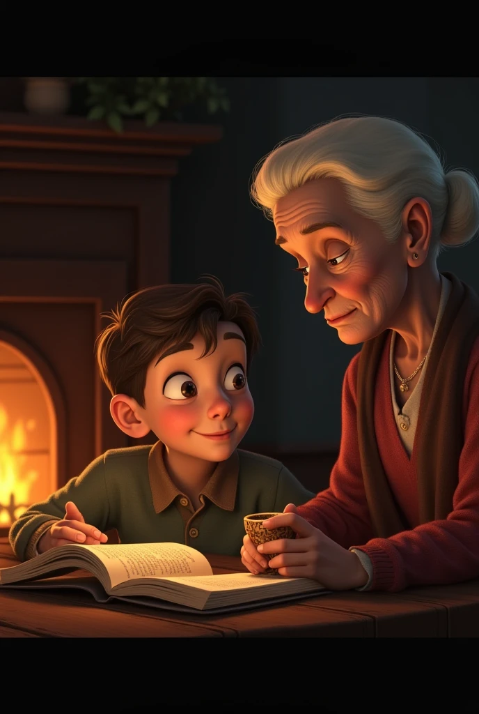 A boy listening legend from his grandmother.