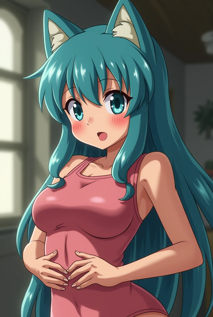 NSFW, masterpiece, (best quality: 1.2), long hair, blue eyes, green hair, big breasts, evil_smile, sexy, ((red lipstick, fishnet stocking)),, ((tennis player)), ((cum shot: 1.5)), ((white: 1.5))