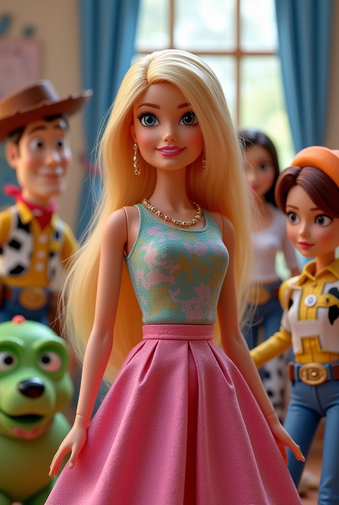 (masterpiece, best quality), highres, (8k, RAW photo, highest quality), (Margot Robbie como Barbie), (Margot Robbie face:1.2), Margot Robbie, (blonde hair) , ultra-realistic, 3d, centered, (TS_Barbie), mid shot, (full body:1.2), a cartoon girl in PINK dress in the style of pixar, (perfect lighting and composition:1),soft lighting, (high detail, 8K resolution:1), hdr:0.7, detailed face, perfect, (dynamic), pose, (high quality:1.2), plastic skin, ((shiny:1.3)), smile, (depth of field:0.8), 50mm, film grain:0.7, fujifilmXT3, focus face, (sad:1.2), looking at viewer, detailed eyes, detailed face, floating particles, beautiful, light makeup, lipstick, (thick waist and thighs:0.6), amazing composition
