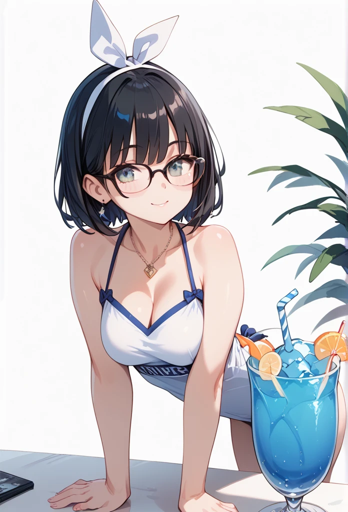 Black hair, glasses, drinking party