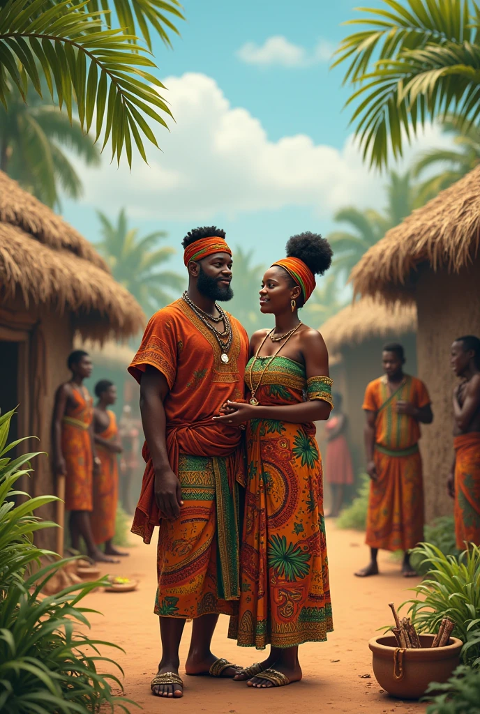 A 29-year-old black-haired African man with ( a 90-year-old white-haired black African woman in a sacred forest )