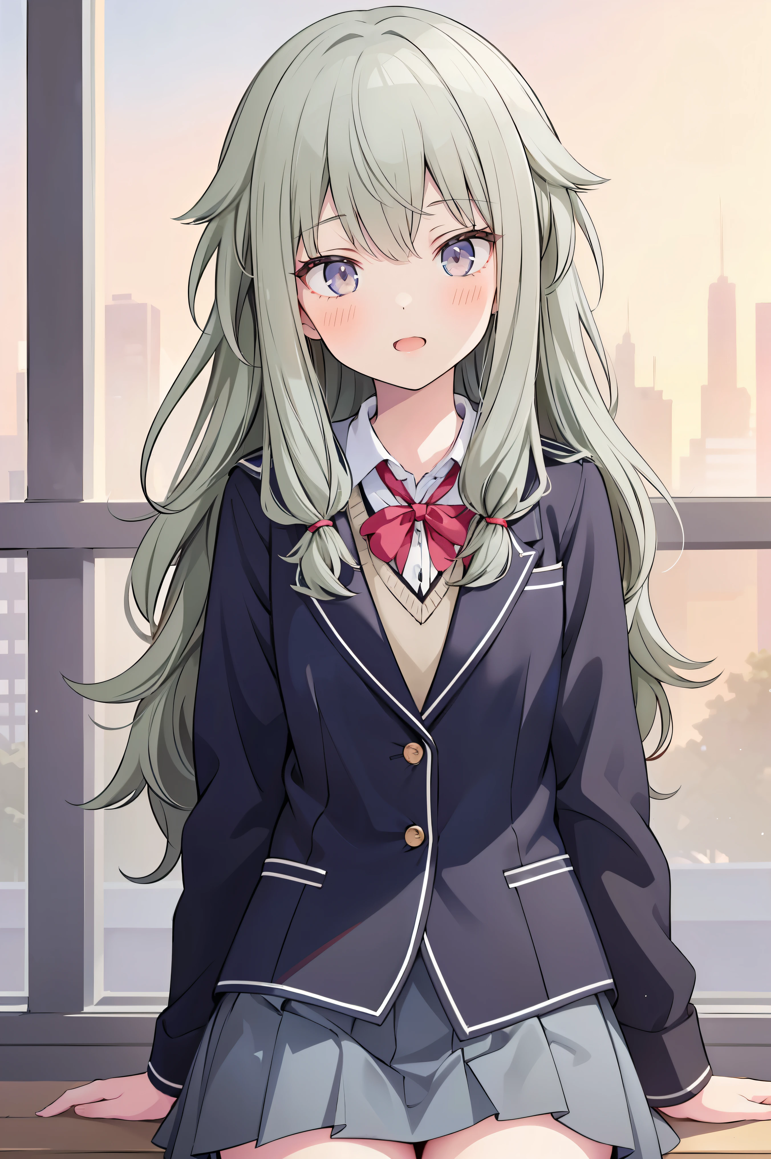 (8k, 最high quality)、Ultra-high resolution、Adorable、最high quality, beautiful,、school uniform、blazer、high quality、Shiny Hair、very fine and beautiful, bright eyes、Medium chest、nose blush、(Anatomically correct), medium on a white shirt, whole body, 超 high definition 、( top quality ), ( Masterpiece ), 1080P, high definition , 4K, 8k, Thighs,