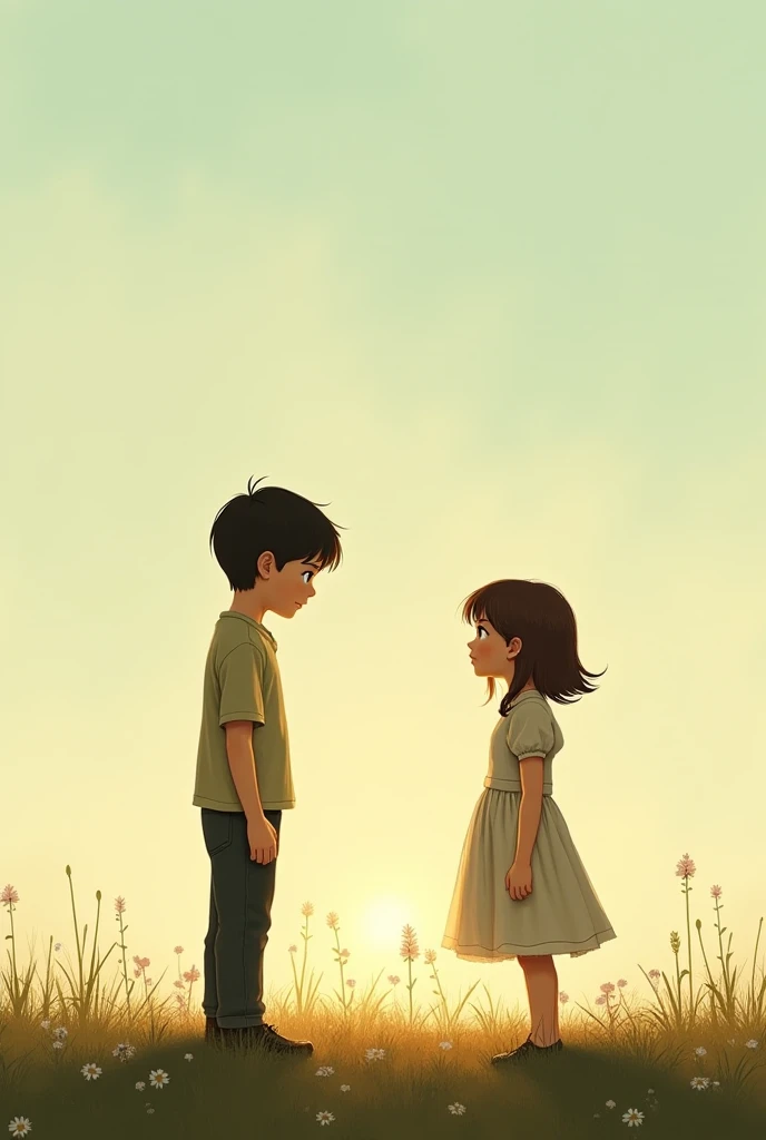 Give me a picture of a girl and a boy with their backs to each other