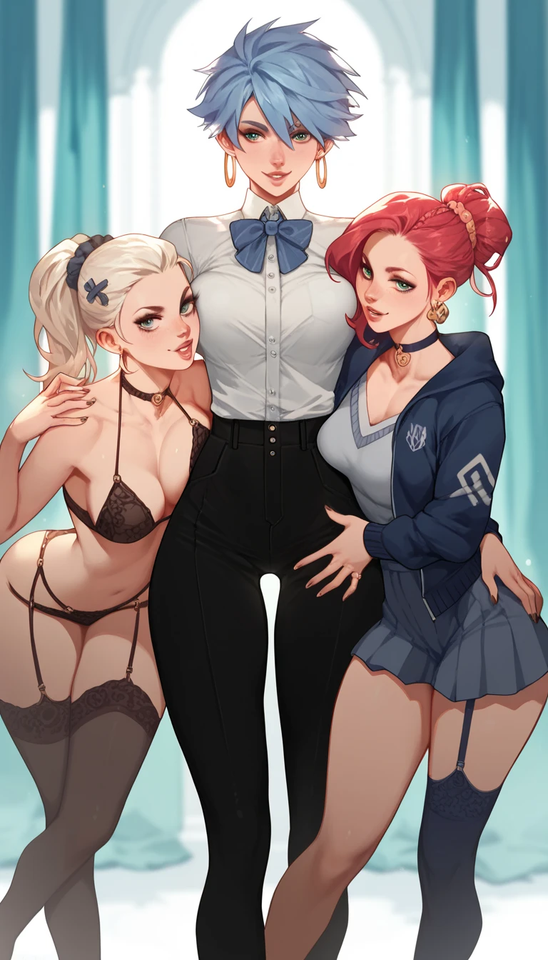 ((Highest quality)), ((masterpiece)), (detailed), Two Girls,,nsfw,Blonde,Glasses,high school girl,short hair,the way