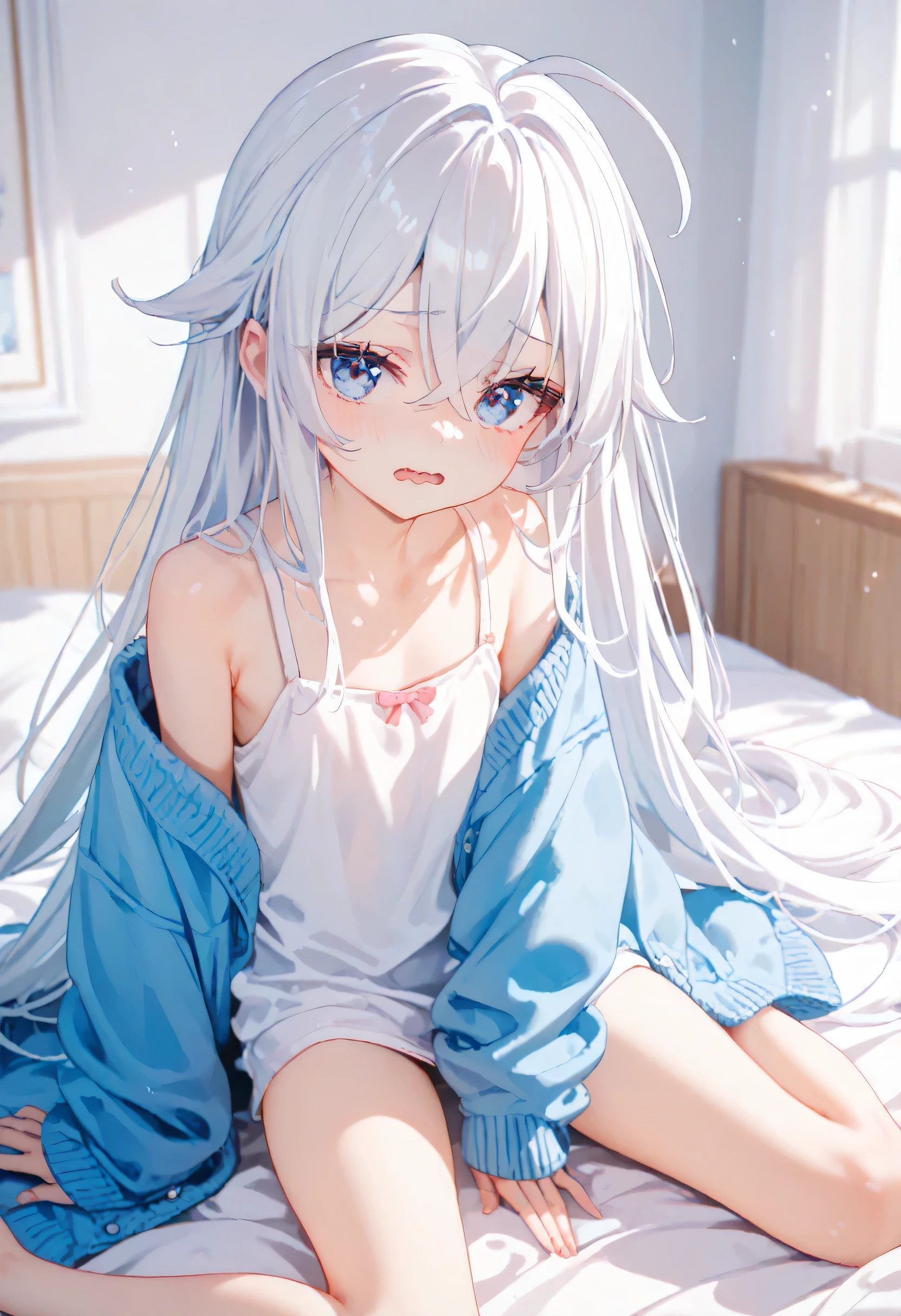 Exquisite and perfect,female student,Pure lust,Delicate and pitiful,Chu Chu pitiful,exhibitionism,Short shoulder-length white hair,Amorous and sexy eyes,White pupils,beatifull,flatchest,Small short legs,Messy clothes,The perspective is bottom-up,pantyless,Panties were ripped open,Expose the private part,The tongue licks the fingers