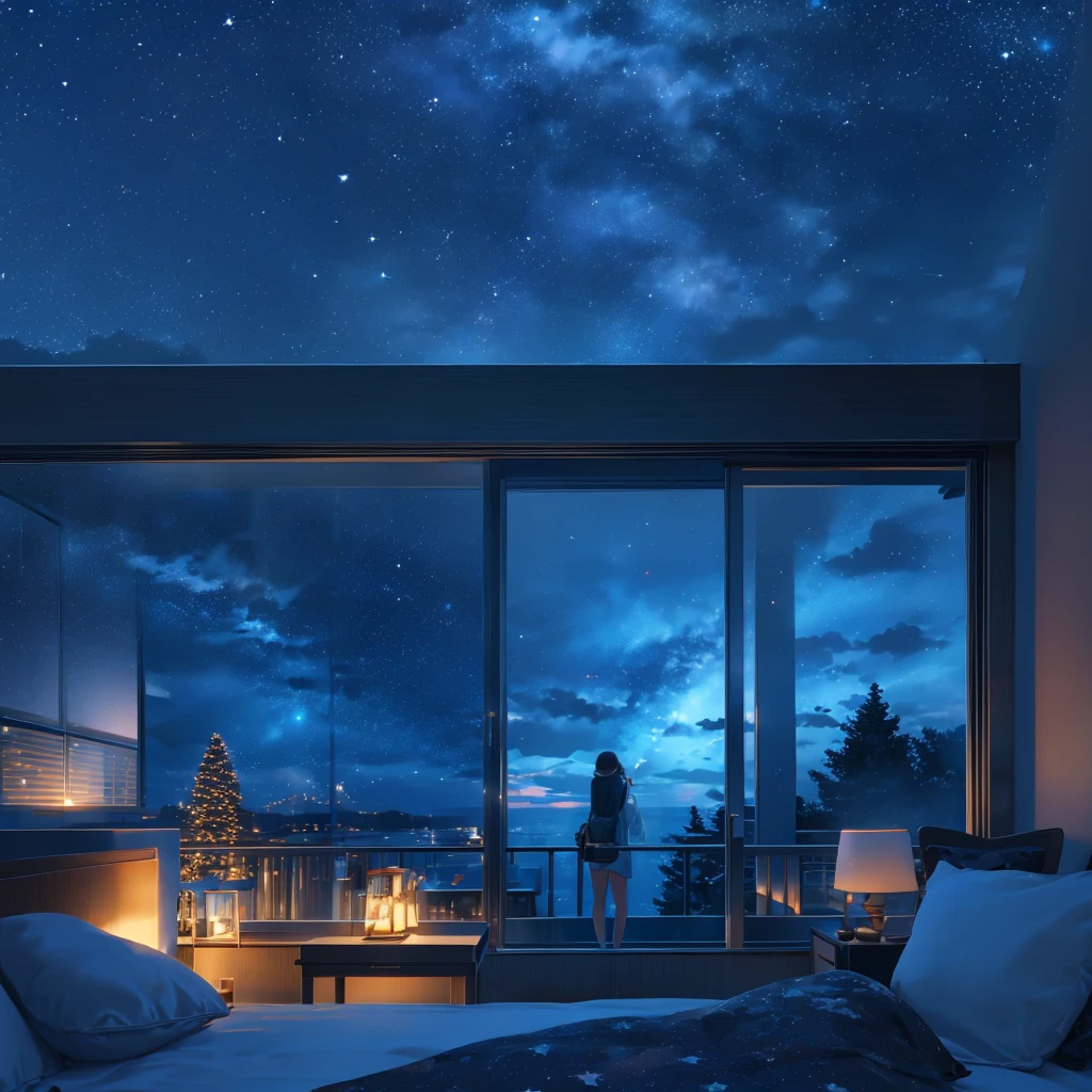 (Night Sky) (8k)   in the room. winter. 