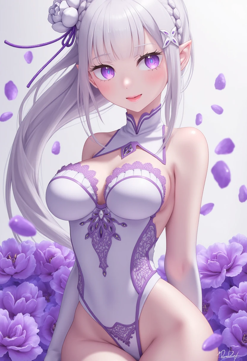 girl, anime, sexy, lingerie, Perfect Pony ,  violet eyes costume,  silver hair, Semi-elf , 