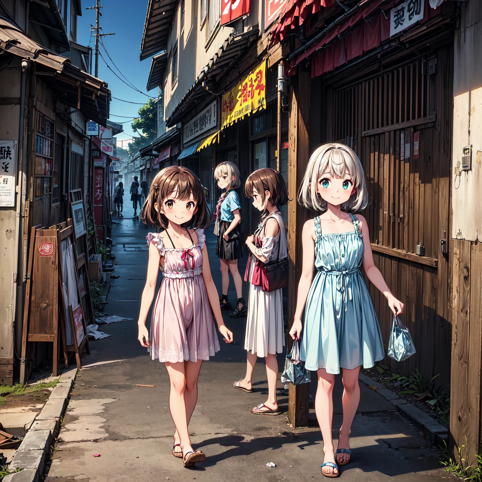 cute walking in the street of a small town, smile, masterpiece, 4k, sharp focus,