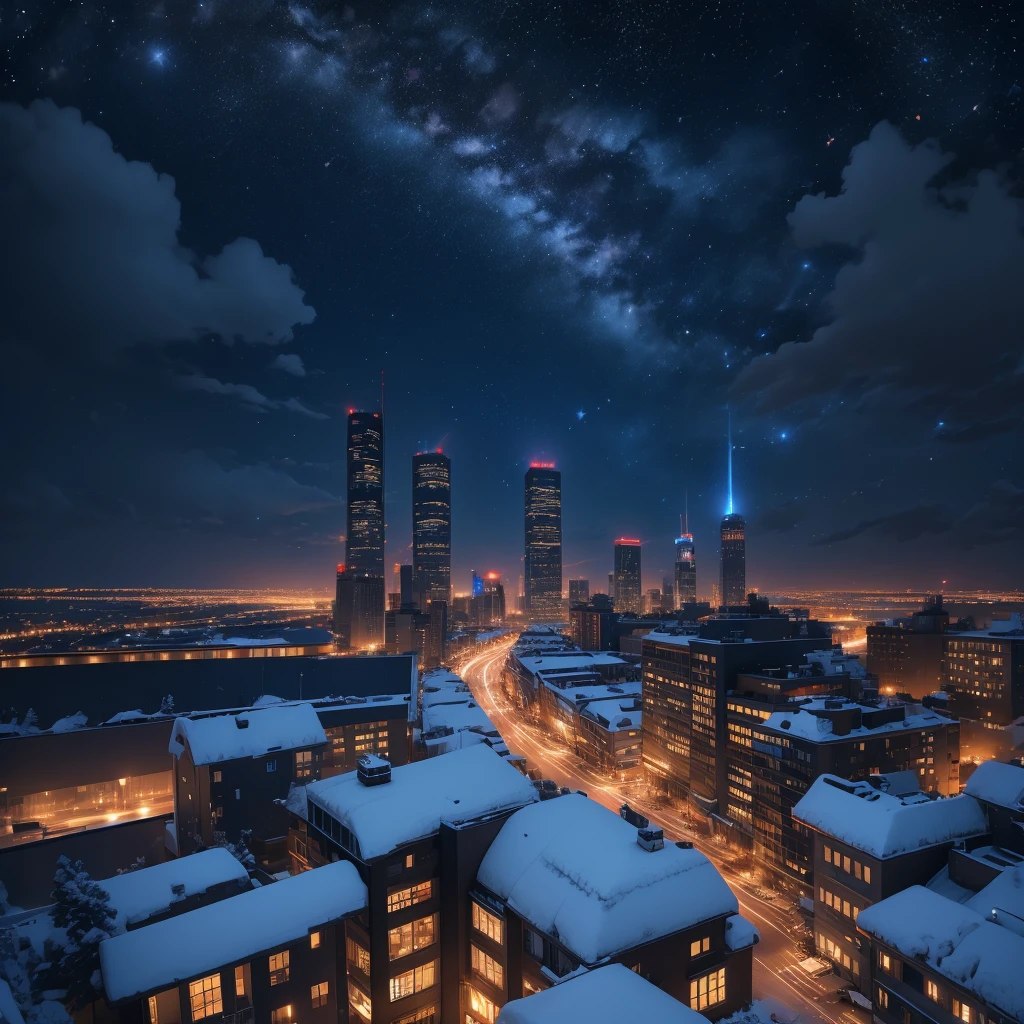 (Night Sky) (8k)  In the city. winter. 