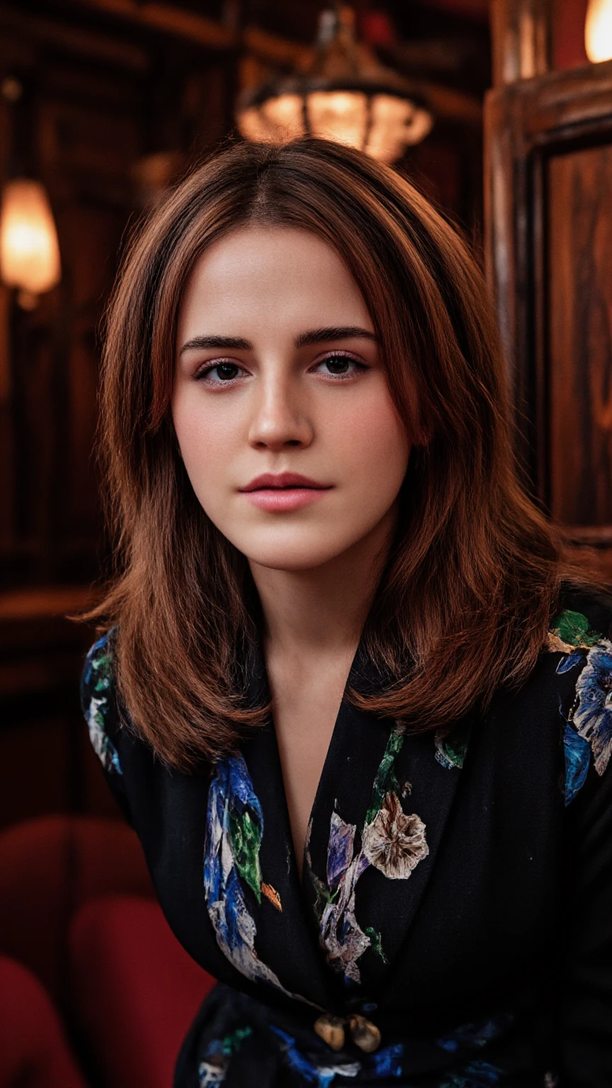 Professional photo of Beautiful emma watson British woman in a pub, velvia, shot on 65mm, 16 megapixels, 8k, photorealistic, amazing depth, glowing rich colors, powerful imagery, psychedelic overtones, 3 d finalrender, hyper realistic, 3 d shading, cinematic lighting, artstation concept art, aidmaRealisticPeoplePhotograph