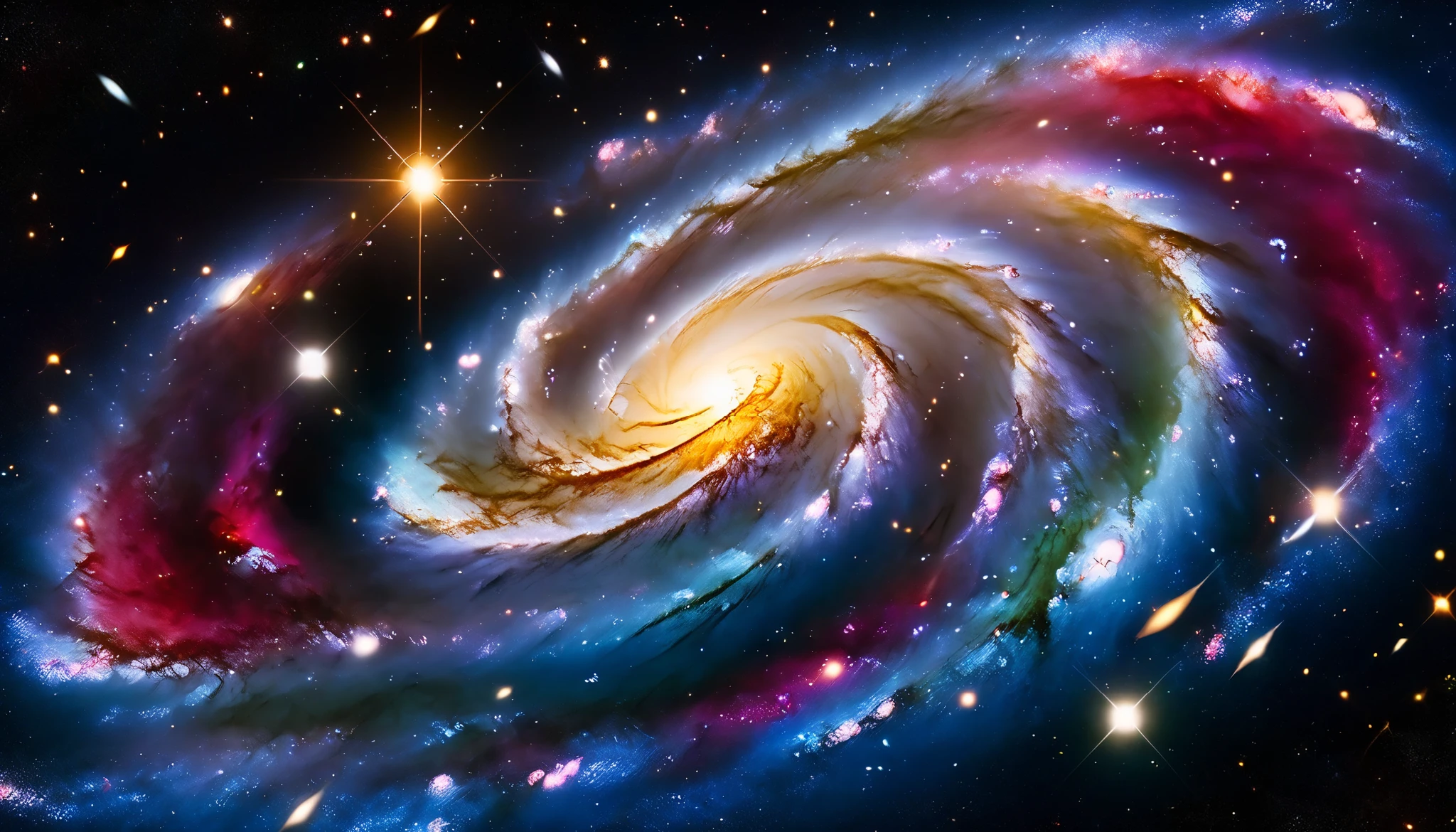  super high image quality, Ultra Fine, High Quality ,Spectacular views,Night Sky,8K quality, outer space ,Stars that fill the whole sky 々,(Two galaxies intersect ), swirling nebulae and supermassive galaxies ,  spiral galaxies with many turns , Vast Dark Universe ,  colorful gaseous nebulae,Infinite stars々, Quasars Shining in the Distance ,Nebula shining in purple, blue, red, gold, green, silver, and pink,plasma, an uncountable number of huge stars.遠くに別の銀河 visible ,Massive stars in a spectacular galaxy々 visible ,A galaxy with 100 billion stars ,(Two galaxies intersect ), cobalt blue and ultramarine,
