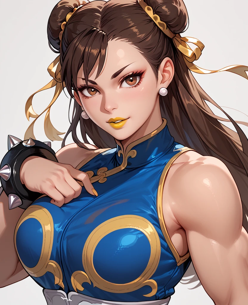 (( is looking for a woman modeled after Chun-Li's character)), , Bright Eyes, Very flashy,  big enough to stick out of the body ,  erect nipples,  thin, constricted waist with abs , Big round butt , Brown pubic hair, A beautiful pink pussy whose shape is clearly visible from the top of the costume, 全身が美しいバランス良くcharm的なボディライン, tight, ((ultra  realist)), TM Ninja white,  icon, cores  livelys,  Spinning Bird Kick / Rotating Crane Foot Kick Pose ,  vector style ,  digital art, 8k,  Intricate Details , charm, Professionally done ,   with leg numbness  , 12K resolution, ..3d,  detailed descriptions of all characters , (( very detailed)), (( lively)),((  super quality )), (( hyperrealism)), (( photorealism )), [Octane rendering] , Blue flame wallpaper ,  A fantastic scene where the blue dragon is swirling and flying ( realist),  very detailed, Medium shot showing details of the upper body from the thigh, 