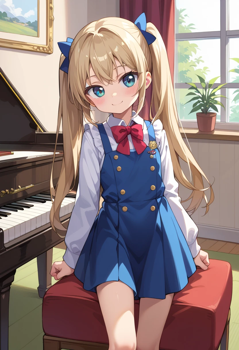 (( top quality )), ((masterpiece)), (be familiar with), perfect face, indoor, bedroom,  viewers because it's Shiragane in the middle of winter,
One woman, Krull Tepesi ,
開いた口,  ecstatic expression beside the piano, blush, smile,
 small ,  flat chest, Young girl, Lori,  kids,  girl,
 long hair,  twin tails,
Leg spread,