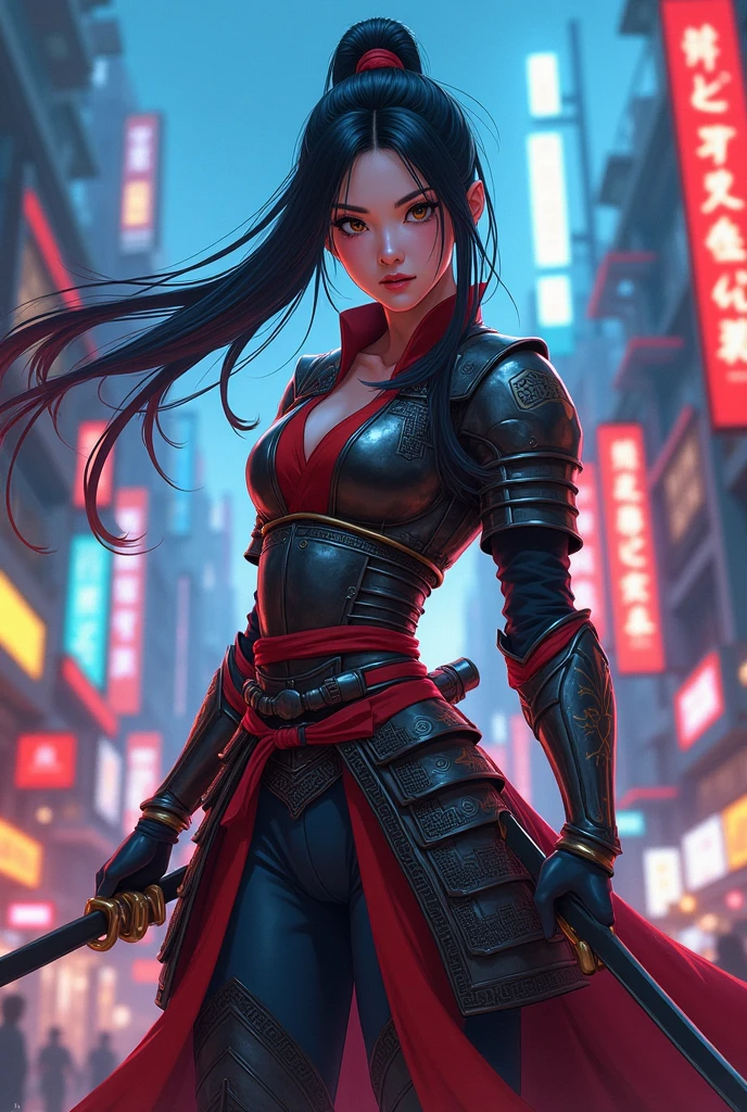 (high quality), (masterpiece), (detail), 8K, Hyper-realistic depiction of a futuristic asian character (1girl1.2), amidst a shocking bloodbath with sharks. Meticulous details capture the intensity, blending of tradition and futuristic elements in this stunning and dramatic visual composition. Trending on Artstation, slightly nude transparent