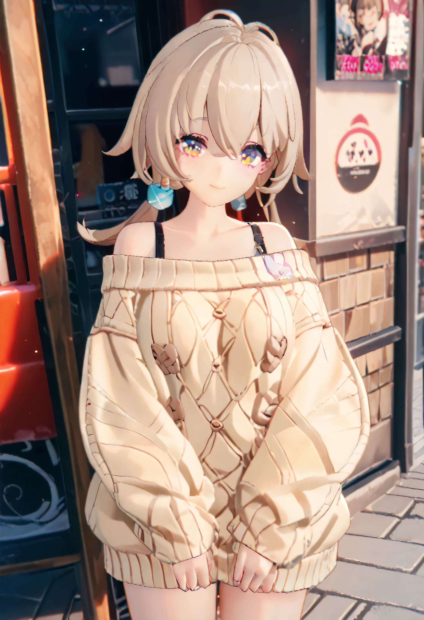  cute smile、oversized off-shoulder sweater 