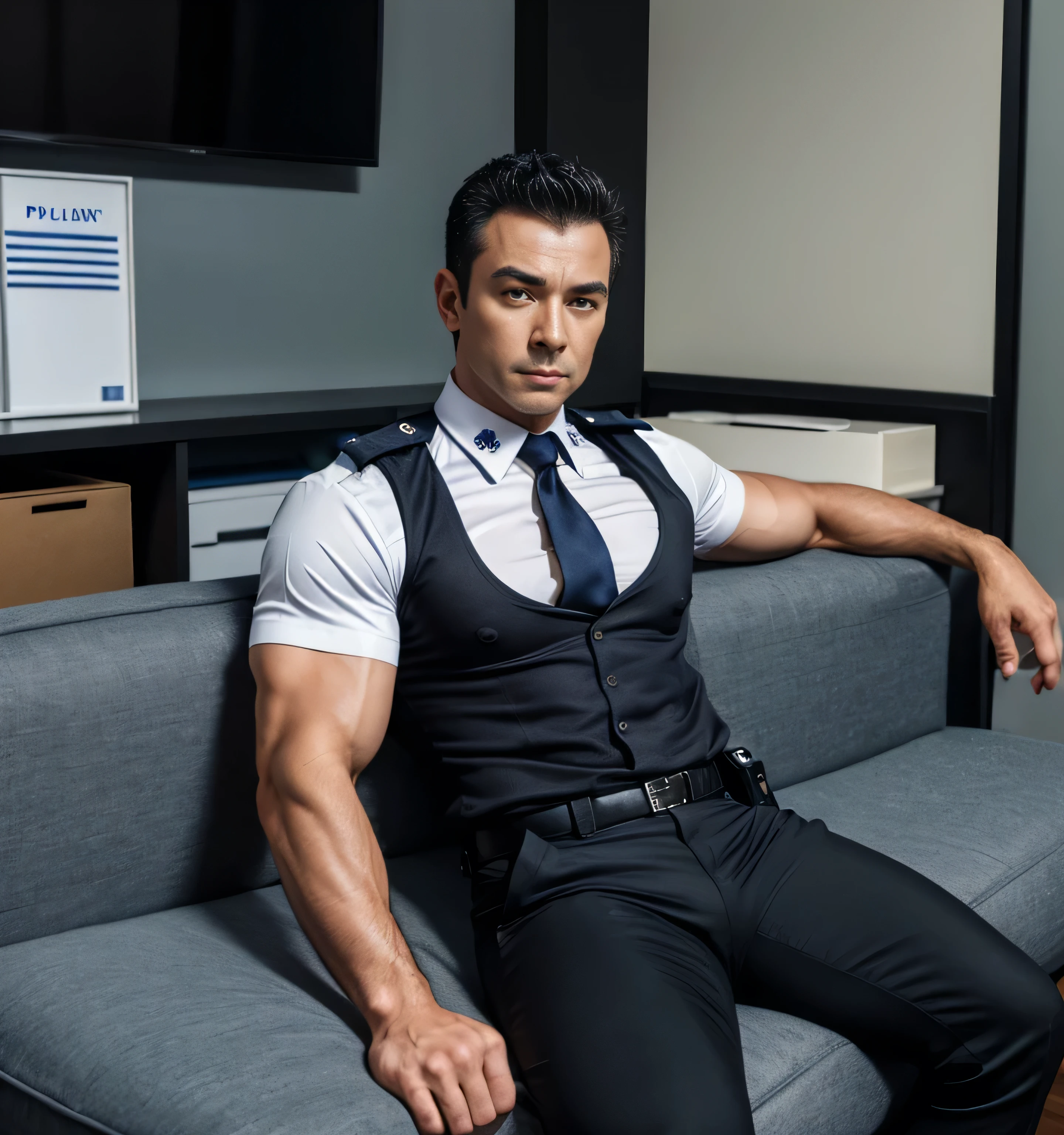 Yan_Lucky, Solo, Short hair, Black hair, （neck bowtie）mitts, 1boys, navel, , Green eyes, White hair, Male focus, Thighs, Spread legs, Fingerless gloves, Torn clothes, Muscular, Facial hair, Scar eyes, Thick thighs, Abs, Thick eyebrows, Suspenders, chest muscle, Muscular male, Clothing that exposes, Tik, scars in the face, Big Pectoral Muscles, Bulge, skull, Sideburns, Mature male, bare pectorals, Undercut, scar on the cheek, Long sideburns, Bow in men's underwear in black, Outdoors, sonoko, (Masterpiece,Best quality:1.5)
