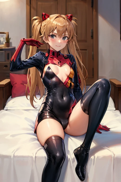 (( top quality )), ((masterpiece)), (be familiar with), perfect face, indoor, bedroom,  viewers because it's Shiragane in the middle of winter,
One woman,  Soryu Asuka Langley ,
開いた口,  ecstatic expression beside the piano, blush, smile,
 small tits,  flat chest, Young girl, Lori,  s,  girl,
 long hair,  twin tails,
Leg spread,