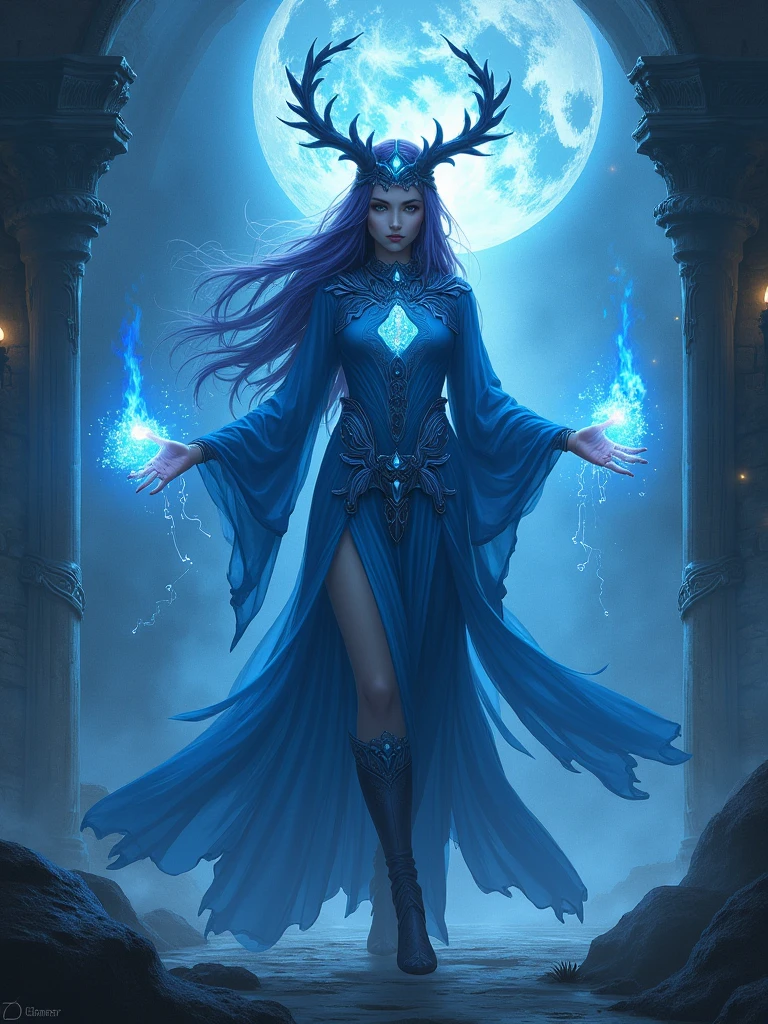 An award-winning digital art piece, bathed in hues of mystical purple and blue, entitled "Enchantress of the Surreal Forest". A majestic sorceress in a flowing dress weaves her magic, glowing colorful magical orbs held in both hands, enchantingly illuminated by lightning in the heart of an enchanted forest. beautiful eyes, plum lipstick.  The fantasy surrealistic style blends the mystical and the majestic. The spellbinding image has been lauded at the Academy Awards for Visual Effects and BAFTA Awards for Special Effects, featured in Art of the Fantastic, The Magazine of Fantasy & Science Fiction, and ImagineFX, and showcased at the Fantasy Art Gallery, Delusional Art, and Weta Workshop. <lora:Dark Fantasy:0.8> Dark Fantasy page