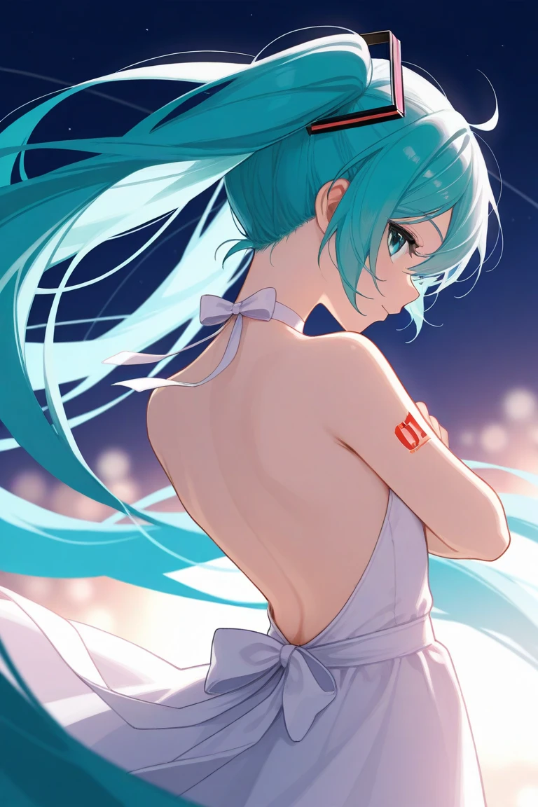 backless outfit, bare back, hatsune miku, 