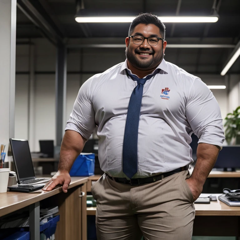  A slightly chubby Asian man is 40 years old  , dad,    A man wearing a white suit shirt is standing  , 10,000, Alone, Rugby uniform  ,  Moderately virtuous hair  ,   natural nerdy hair  ,  round face:2,   thick thighs , Details ,  At the office ,   coffee break  ,  details  ,   Anatomically Accurate,   This image was taken with a medium telephoto lens,   dark warehouse at night  ,  Smile gently , He opens his mouth slightly  ,   orgasm face  , sexual humiliation , glasses, delicate hands, 