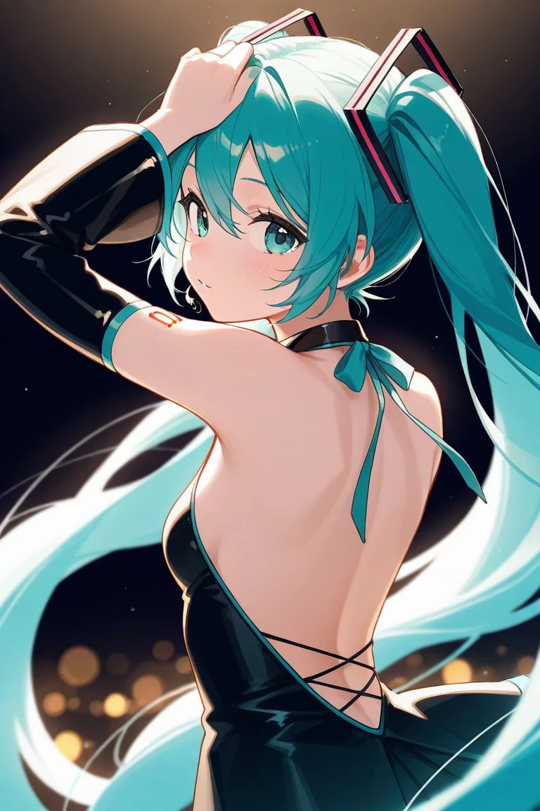 backless outfit, bare back, hatsune miku, 