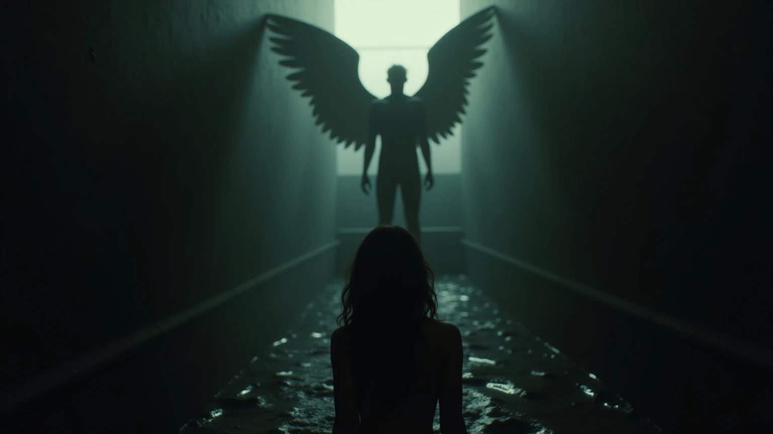 make an image with a strong meaning for suicide with a gagged fallen angel 