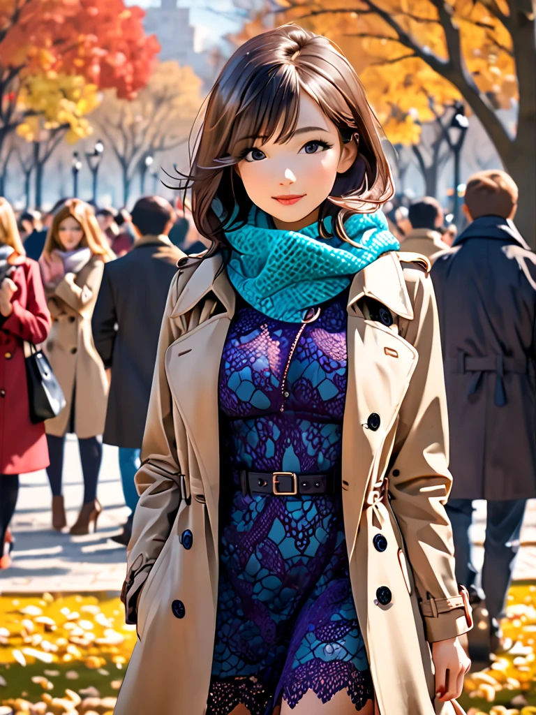 woman wearing Trench Coat and Scarf and sexy dress