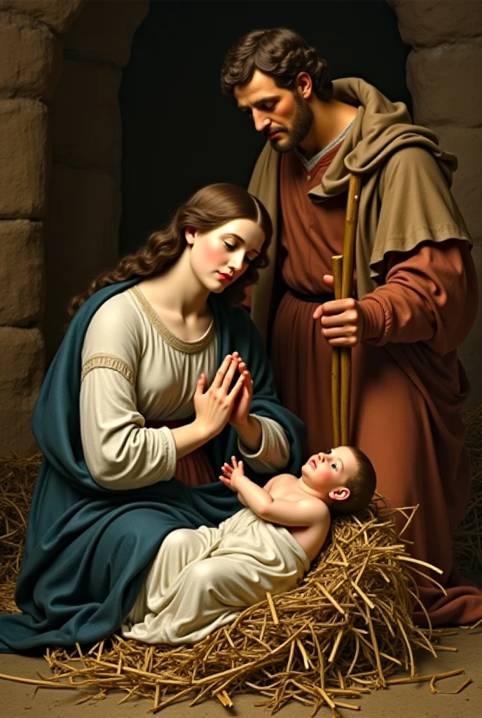 Uma pintura de uma cena de manjedoura com um  Jesus e uma manjedoura, Com o Menino, Noite de Natal, foto de perfil, bible illustration, O Nascimento, Directed by: Laszlo Balogh, illustration », Directed by: Roman Bezpalkiv, Christian art, biblical image, 插圖, jesus of nazareth, pintura religiosa, Holy and beautiful, Holy, Family photo