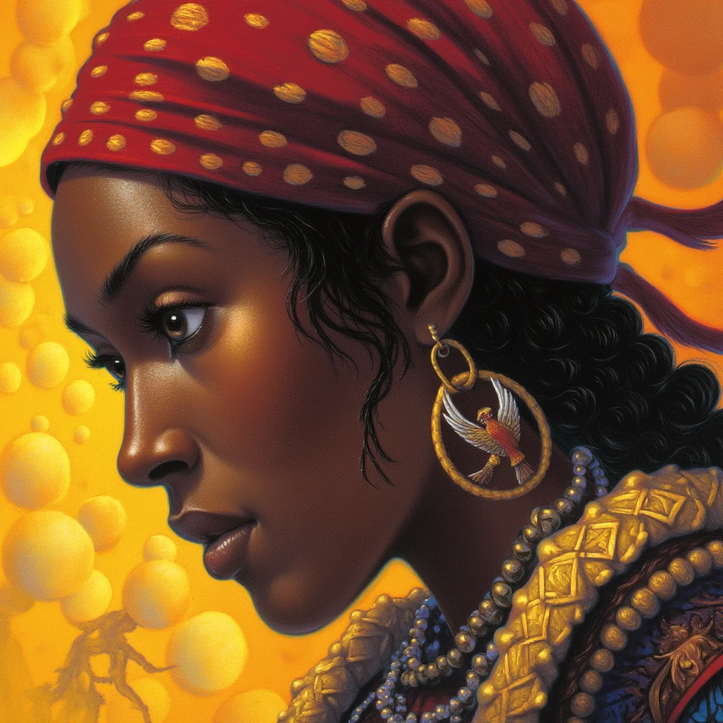 Close up illustration of African woman warrior