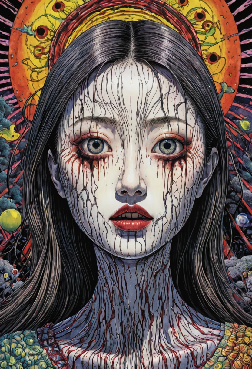 oriental fantasy,asian horror,Photo,photorealistic,Cinematic photography,Horror,ten gruesome decapitated ghost man 's heads::3 float::3 ominously. These disembodied heads::3,with long hair,emit an otherworldly aura. Some heads::3 are entirely hollow,while others drip with white brain matter::2 and gory::3 strands of hair. One head is severed cleanly in half,oozing crimson blood::3 from the exposed brain. The faces bear nightmarish folds and grotesque facial features,with blood oozing from their mouths and vile::3 pustules. Suspended::2 among the gnarled trees,In the eerie glow of blood-red moonlight,a sinister forest comes to life. The image,captured with the eerie aesthetic of Cinematic photography,boasts a nightmarish 32K resolution,ensuring every dreadful detail is visible. Shot using a Moviecam Super 35 camera,featuring a wide-open aperture of f/2.8,ISO 800,and a shutter speed of 1/250.,