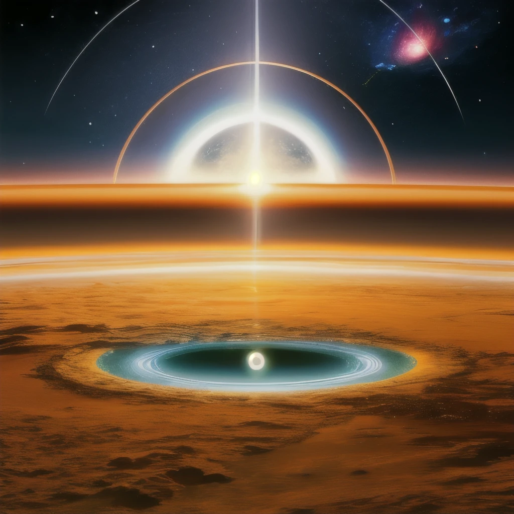 a view of a planet with a ring of light in the middle, a picture by John J Park, reddit, space art, in the astral plane ) ) ), portal in space, portal to outer space, majestic interstellar portal, portal to another universe, interstellar infinity portal, world seen only through a portal, wormhole, black hole event horizon, magic portal in the sky