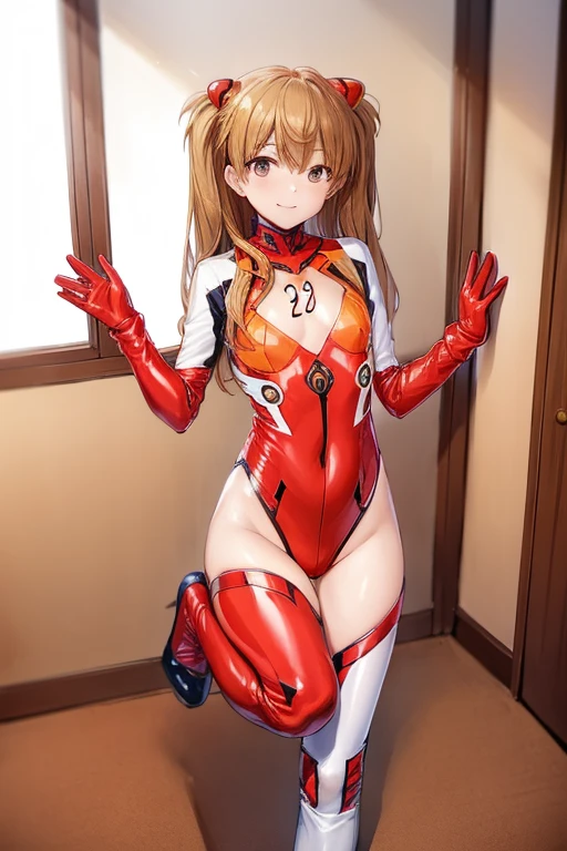 (( top quality )), ((masterpiece)), (be familiar with), perfect face, indoor, bedroom,  viewers because it's Shiragane in the middle of winter,
One woman,  Soryu Asuka Langley ,
開いた口,  ecstatic expression beside the piano, blush, smile,
 small tits,  flat chest, Young girl, Lori,  s,  girl,
 long hair,  twin tails,
Leg spread,